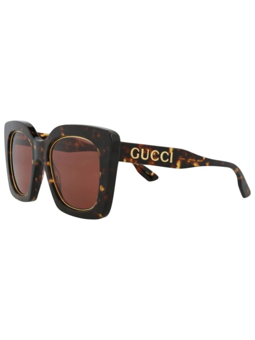 New Gucci Women's Sunglasses Square Rectangle Acetate Frame Havana Havana Brown